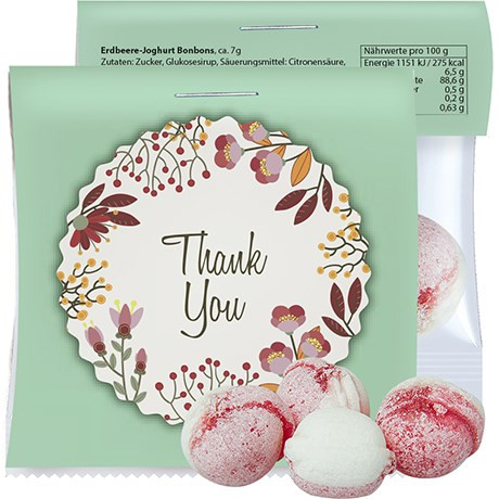 Erdbeer-Joghurt Bonbons, ca. 15g, Express Midi-Tüte mit Werbereiter