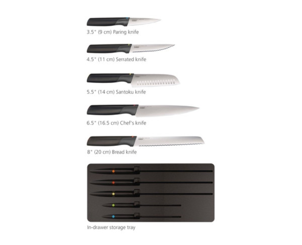Joseph Joseph Elevate Knives Store 5teiliges Messer Set mit Schubladenaufbewahrungseinlage