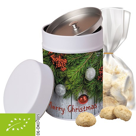 Bio Weihnachts Kokos Kekse, ca. 100g, Beutel in Metalldose Maxi