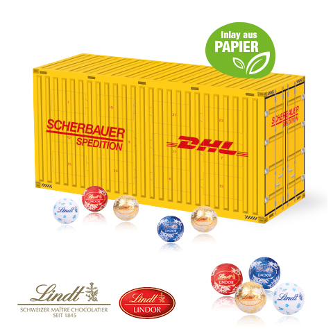 3D Adventskalender "Container" mit Lindt Schokolade mit Papier-Inlay