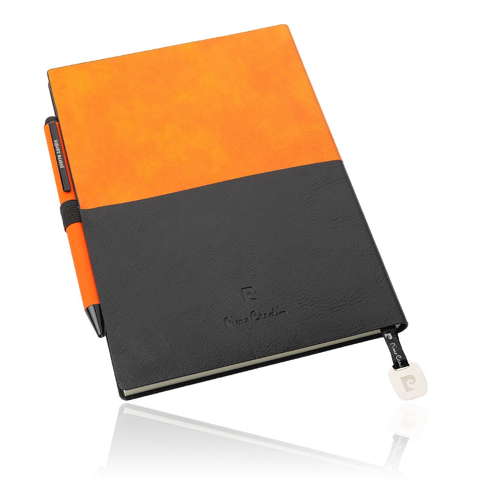 Pierre Cardin® REPORTER Set aus Notizbuch A5 und Kugelschreiber, orange/schwarz
