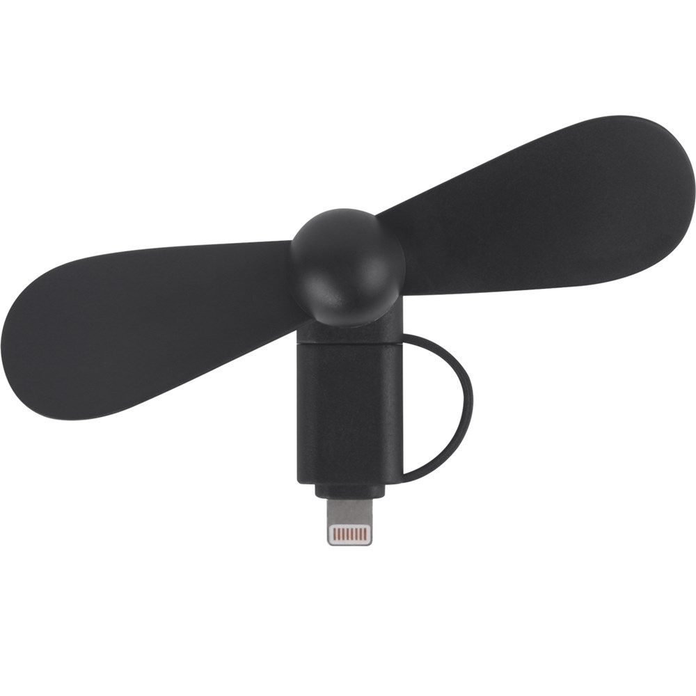 2 in 1 PROMO-Ventilator mit Lightning (Apple) und Type C USB  Anschluss - Schwarz
