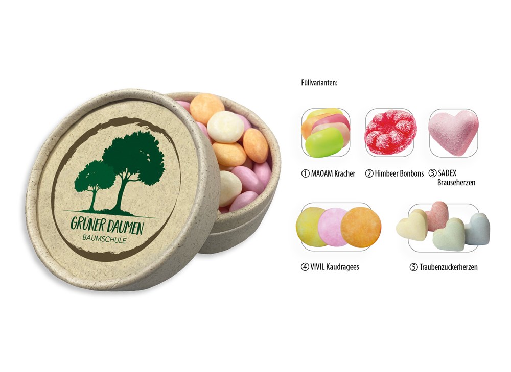Runddose 89 Graspapier 80 g  ,  Inhalt:  Himbeer Bonbon
