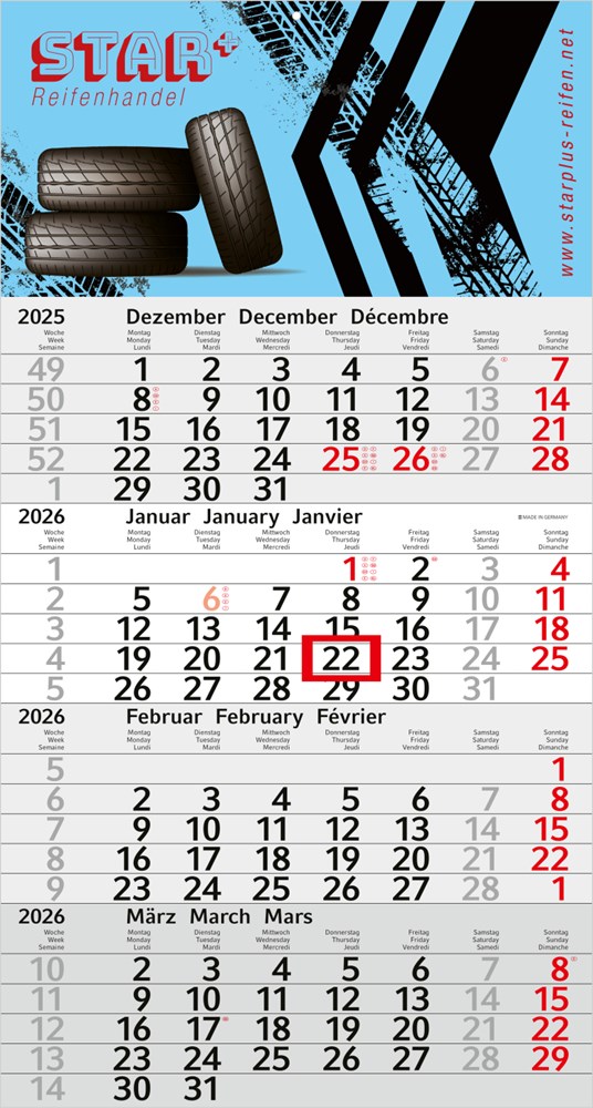 4-Monatskalender Budget 4 Bestseller, rot (Einblatt)