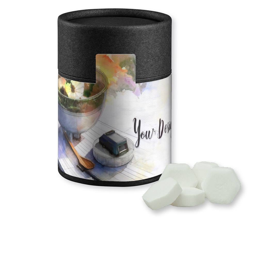 Traubenzucker Orange Drops, ca. 80g, Kraftpapierdose Midi schwarz