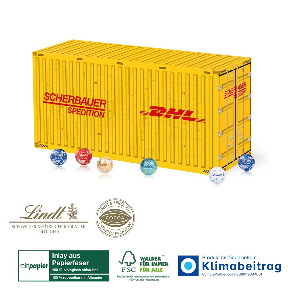 3D Adventskalender "Container" mit Lindt Minis mit Papier-Inlay