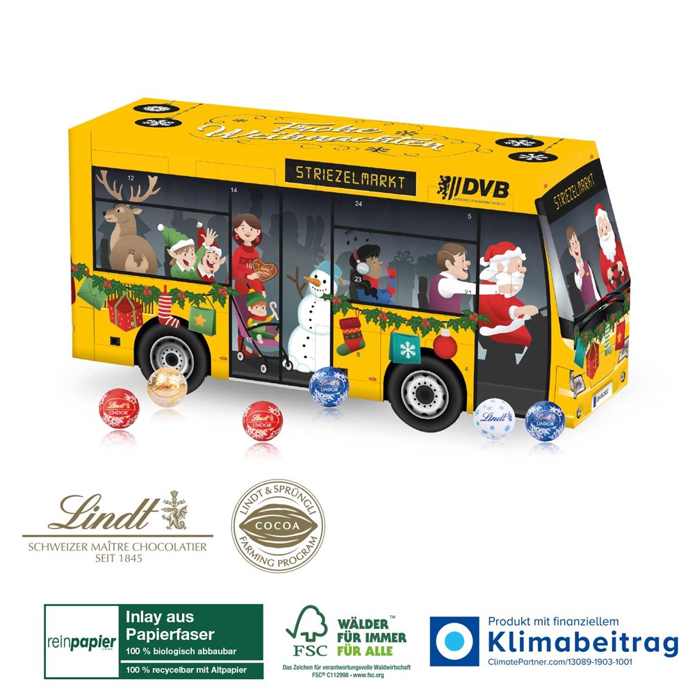 3D Adventskalender "Bus" mit Lindt Minis mit Papier-Inlay