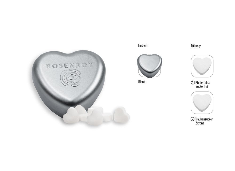 Herzdose geprägt 18 g  ,  Inhalt:  Traubenzucker Herzen Zitrone