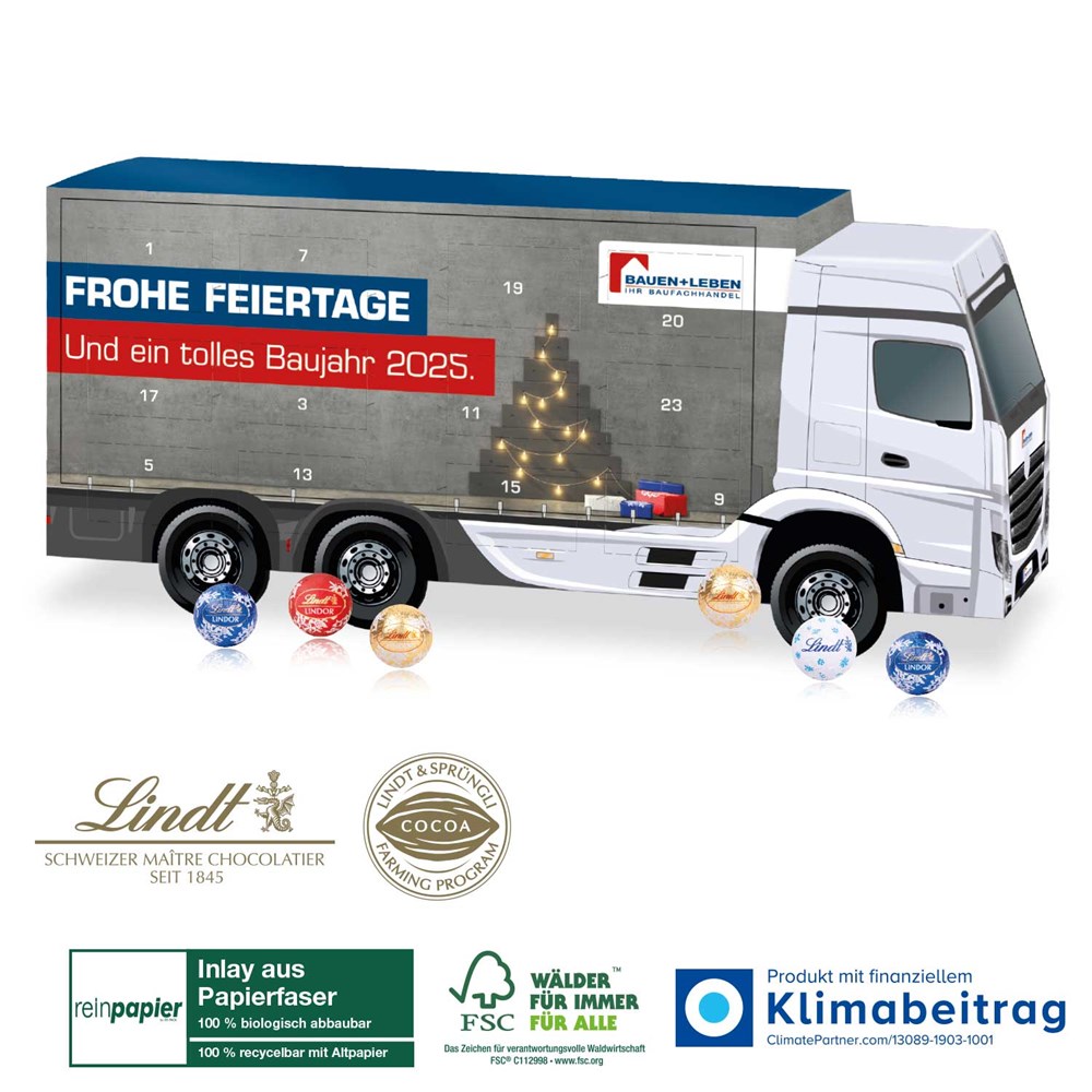 3D Adventskalender "LKW" mit Lindt Minis mit Papier-Inlay