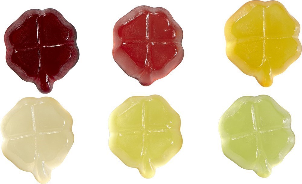 Fruchtgummi-Standardformen 10 g, Kleeblatt im konventionelle Tütchen, Vegan