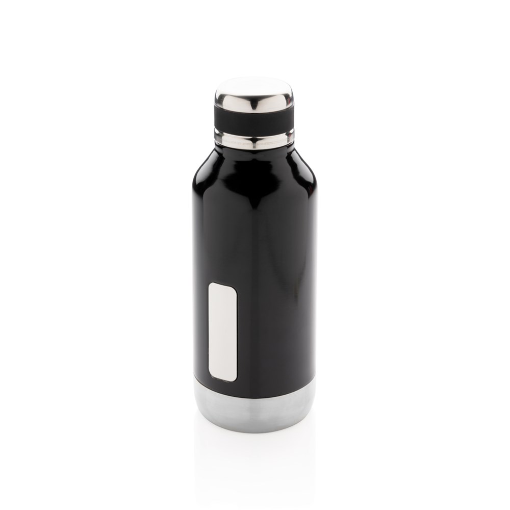 Auslaufsichere Vakuumflasche mit Logoplatte - schwarz (± PMS Black)