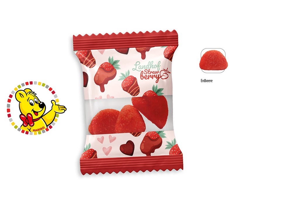 HARIBO Primavera Erdbeeren Werbetüte 3 Stück  ,  Inhalt:  HARIBO Primavera Erdbeere rot